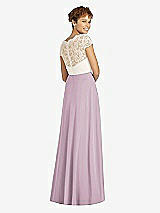 Rear View Thumbnail - Suede Rose & Ivory Cap Sleeve Illusion-Back Lace and Chiffon Dress
