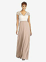 Front View Thumbnail - Topaz & Ivory Cap Sleeve Illusion-Back Lace and Chiffon Dress