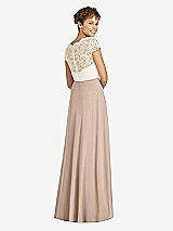 Rear View Thumbnail - Topaz & Ivory Cap Sleeve Illusion-Back Lace and Chiffon Dress