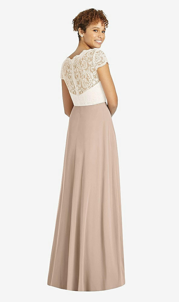 Back View - Topaz & Ivory Cap Sleeve Illusion-Back Lace and Chiffon Dress