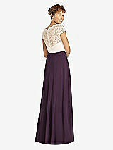 Rear View Thumbnail - Aubergine & Ivory Cap Sleeve Illusion-Back Lace and Chiffon Dress