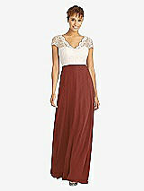 Front View Thumbnail - Auburn Moon & Ivory Cap Sleeve Illusion-Back Lace and Chiffon Dress