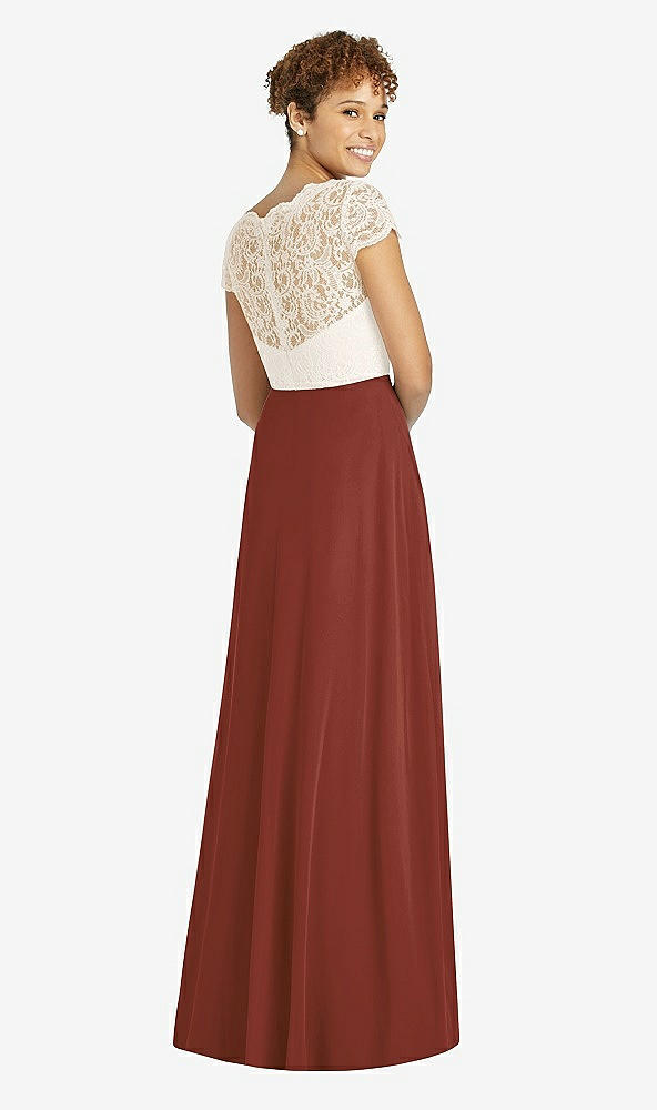 Back View - Auburn Moon & Ivory Cap Sleeve Illusion-Back Lace and Chiffon Dress