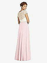 Rear View Thumbnail - Ballet Pink & Ivory Cap Sleeve Illusion-Back Lace and Chiffon Dress