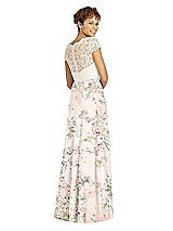 Rear View Thumbnail - Blush Garden & Ivory Cap Sleeve Illusion-Back Lace and Chiffon Dress