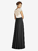 Rear View Thumbnail - Black & Ivory Cap Sleeve Illusion-Back Lace and Chiffon Dress