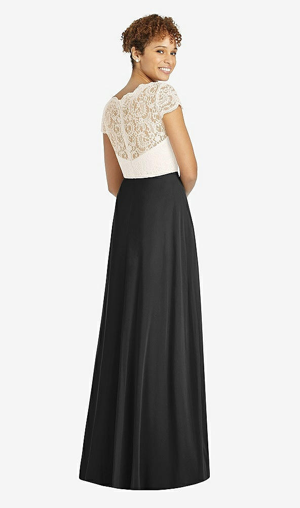 Back View - Black & Ivory Cap Sleeve Illusion-Back Lace and Chiffon Dress