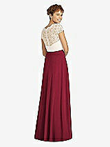Rear View Thumbnail - Burgundy & Ivory Cap Sleeve Illusion-Back Lace and Chiffon Dress