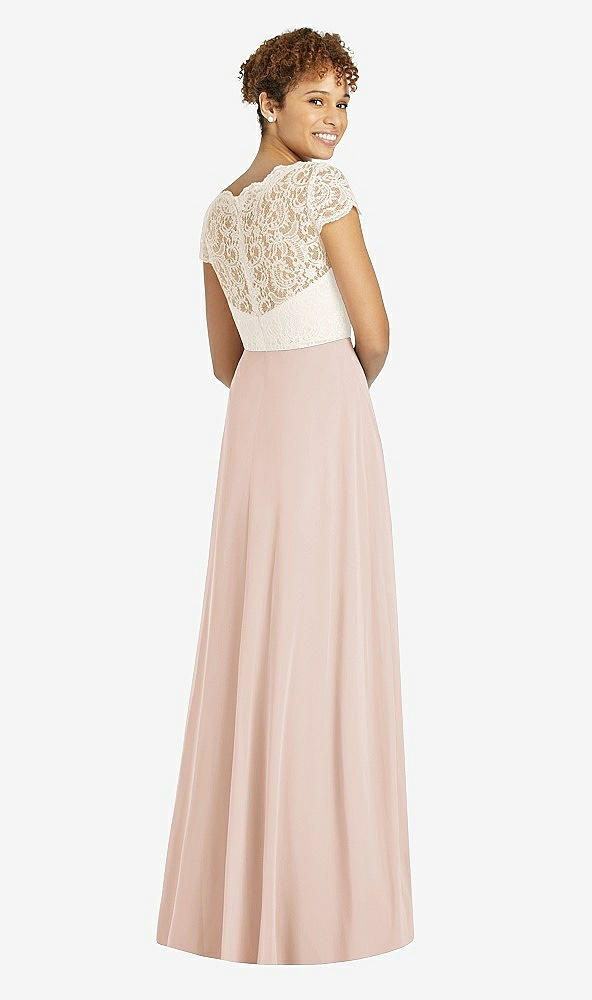 Back View - Cameo & Ivory Cap Sleeve Illusion-Back Lace and Chiffon Dress