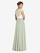 Rear View Thumbnail - Celadon & Ivory Cap Sleeve Illusion-Back Lace and Chiffon Dress