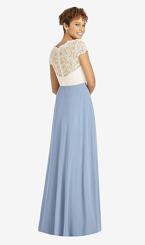 Back View - Cloudy & Ivory Cap Sleeve Illusion-Back Lace and Chiffon Dress