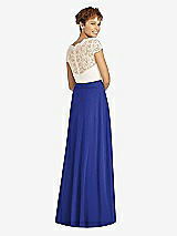 Rear View Thumbnail - Cobalt Blue & Ivory Cap Sleeve Illusion-Back Lace and Chiffon Dress