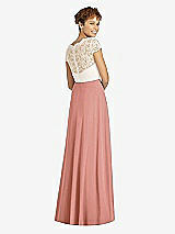 Rear View Thumbnail - Desert Rose & Ivory Cap Sleeve Illusion-Back Lace and Chiffon Dress
