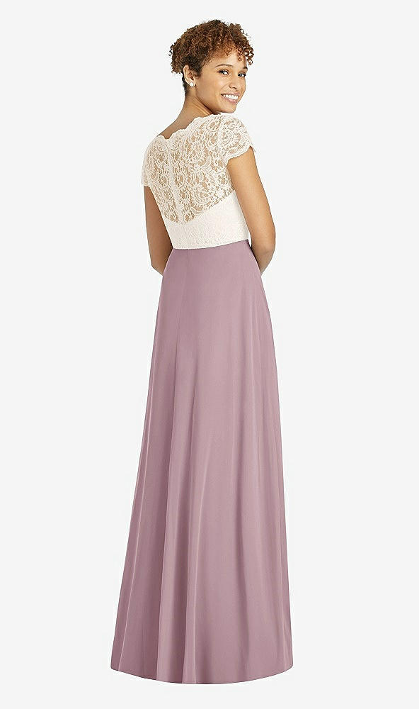 Back View - Dusty Rose & Ivory Cap Sleeve Illusion-Back Lace and Chiffon Dress