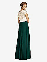 Rear View Thumbnail - Evergreen & Ivory Cap Sleeve Illusion-Back Lace and Chiffon Dress