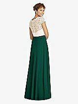 Rear View Thumbnail - Hunter Green & Ivory Cap Sleeve Illusion-Back Lace and Chiffon Dress