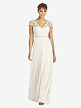 Front View Thumbnail - Ivory & Ivory Cap Sleeve Illusion-Back Lace and Chiffon Dress