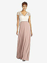 Front View Thumbnail - Neu Nude & Ivory Cap Sleeve Illusion-Back Lace and Chiffon Dress