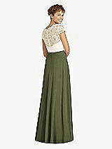 Rear View Thumbnail - Olive Green & Ivory Cap Sleeve Illusion-Back Lace and Chiffon Dress