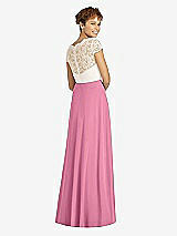 Rear View Thumbnail - Orchid Pink & Ivory Cap Sleeve Illusion-Back Lace and Chiffon Dress