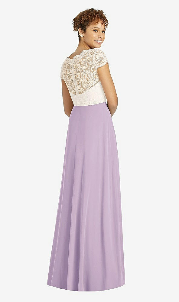 Back View - Pale Purple & Ivory Cap Sleeve Illusion-Back Lace and Chiffon Dress