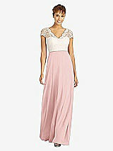 Front View Thumbnail - Rose & Ivory Cap Sleeve Illusion-Back Lace and Chiffon Dress