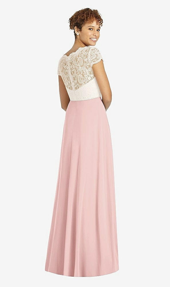 Back View - Rose & Ivory Cap Sleeve Illusion-Back Lace and Chiffon Dress