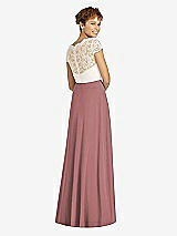 Rear View Thumbnail - Rosewood & Ivory Cap Sleeve Illusion-Back Lace and Chiffon Dress