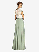 Rear View Thumbnail - Sage & Ivory Cap Sleeve Illusion-Back Lace and Chiffon Dress