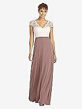 Front View Thumbnail - Sienna & Ivory Cap Sleeve Illusion-Back Lace and Chiffon Dress