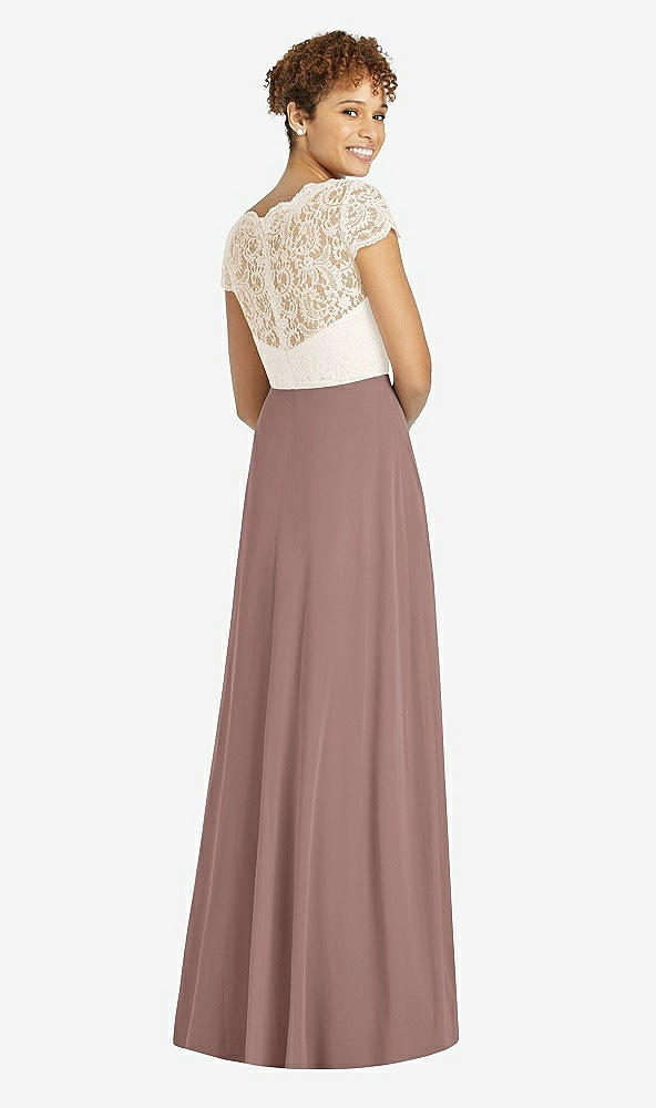 Back View - Sienna & Ivory Cap Sleeve Illusion-Back Lace and Chiffon Dress