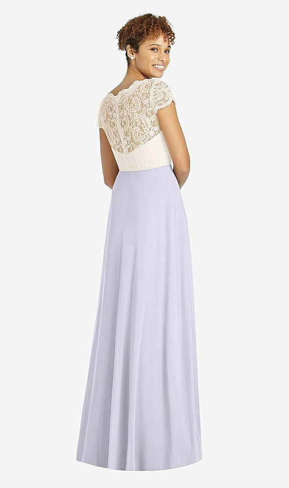 Back View - Silver Dove & Ivory Cap Sleeve Illusion-Back Lace and Chiffon Dress