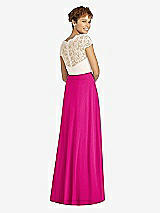 Rear View Thumbnail - Think Pink & Ivory Cap Sleeve Illusion-Back Lace and Chiffon Dress