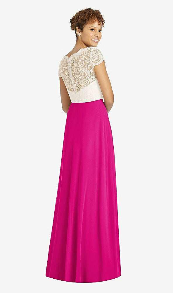 Back View - Think Pink & Ivory Cap Sleeve Illusion-Back Lace and Chiffon Dress