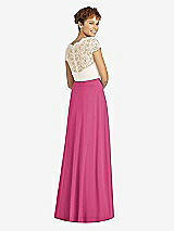 Rear View Thumbnail - Tea Rose & Ivory Cap Sleeve Illusion-Back Lace and Chiffon Dress