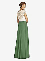Rear View Thumbnail - Vineyard Green & Ivory Cap Sleeve Illusion-Back Lace and Chiffon Dress