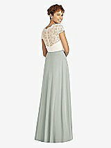 Rear View Thumbnail - Willow Green & Ivory Cap Sleeve Illusion-Back Lace and Chiffon Dress