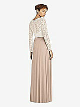 Rear View Thumbnail - Topaz & Ivory Long Sleeve Illusion-Back Lace and Chiffon Dress