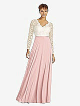 Front View Thumbnail - Rose & Ivory Long Sleeve Illusion-Back Lace and Chiffon Dress