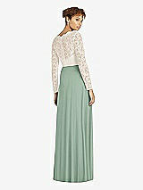Rear View Thumbnail - Seagrass & Ivory Long Sleeve Illusion-Back Lace and Chiffon Dress