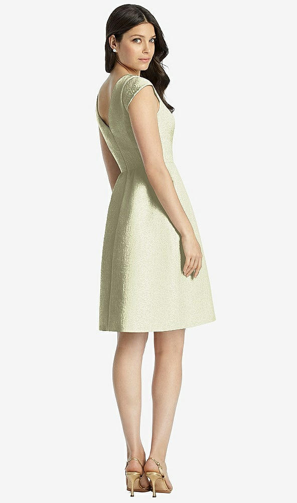 Back View - Mint Gold Full Midi Natural Waist Cap Sleeve Dress