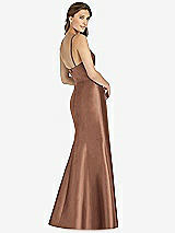 Rear View Thumbnail - Cognac Maxi Length Spaghetti Strap Mermaid Dress