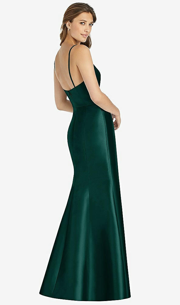 Back View - Evergreen Maxi Length Spaghetti Strap Mermaid Dress