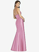 Rear View Thumbnail - Powder Pink Maxi Length Spaghetti Strap Mermaid Dress