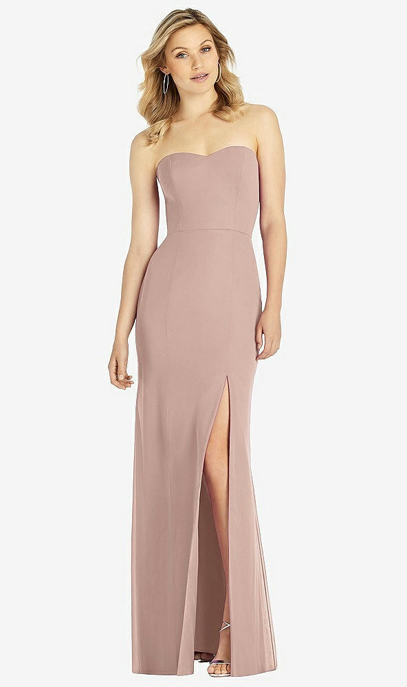 Front View - Neu Nude Strapless Chiffon Trumpet Gown with Front Slit