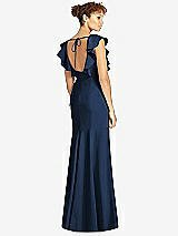 Rear View Thumbnail - Midnight Navy Ruffle Cap Sleeve Open-back Trumpet Gown