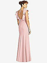 Rear View Thumbnail - Rose Ruffle Cap Sleeve Open-back Trumpet Gown