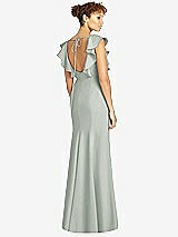 Rear View Thumbnail - Willow Green Ruffle Cap Sleeve Open-back Trumpet Gown