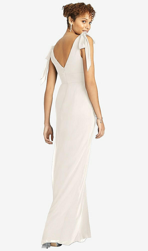 Back View - Ivory Bow-Shoulder Sleeveless Deep V-Back Mermaid Dress