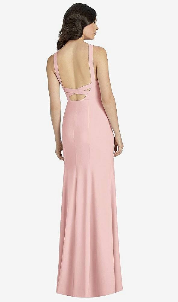 Back View - Rose High-Neck Backless Crepe Trumpet Gown